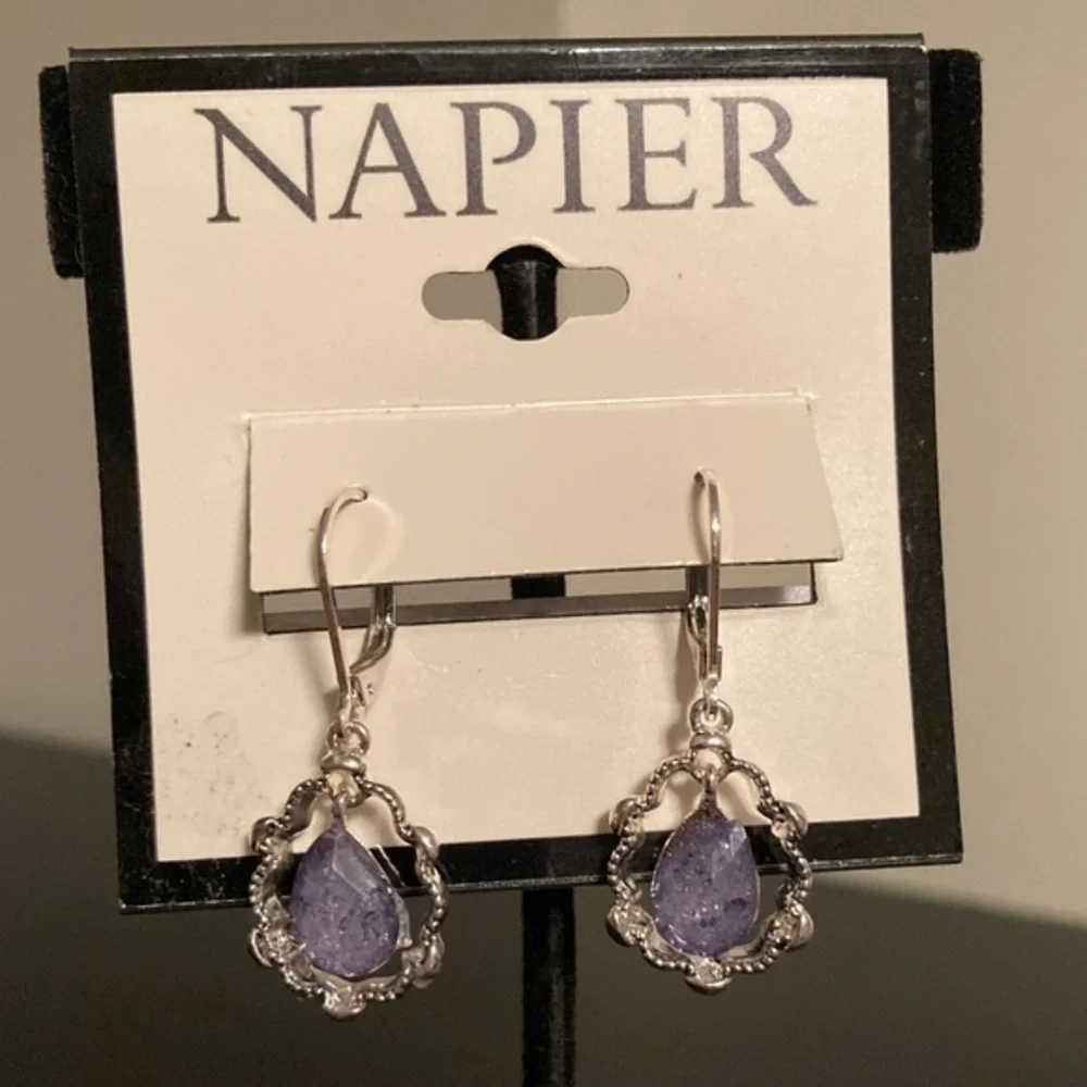 Napier Silver and Blue Teardrop Earrings